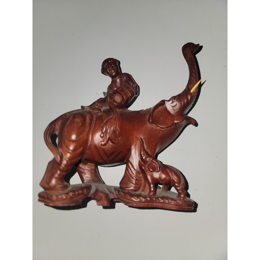 Carved‎ Wood Elephant Sculpture Mother & Baby